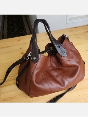 Gianni Conti Vera Pelle Leather Bag Crossbody Brown Slouchy Italy
